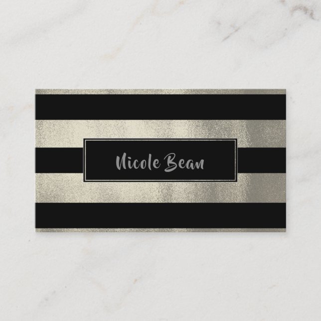 Silver & Black Stripes Chic Modern Glam Visitkort (Framsida)