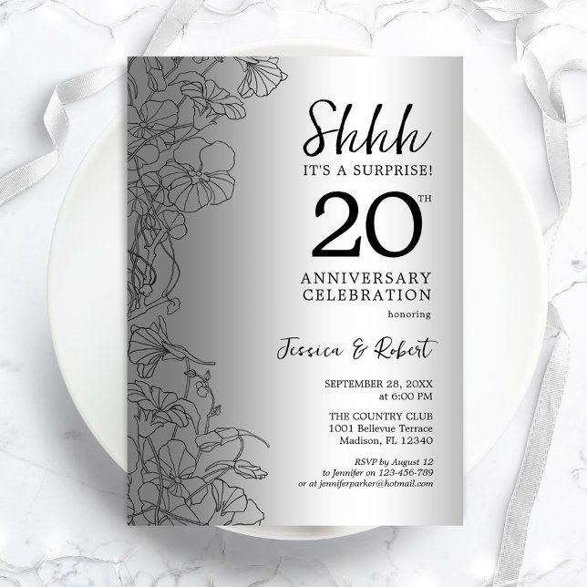 Silver Black Surprise 20-årsdagen Inbjudningar (Skapare uppladdad)