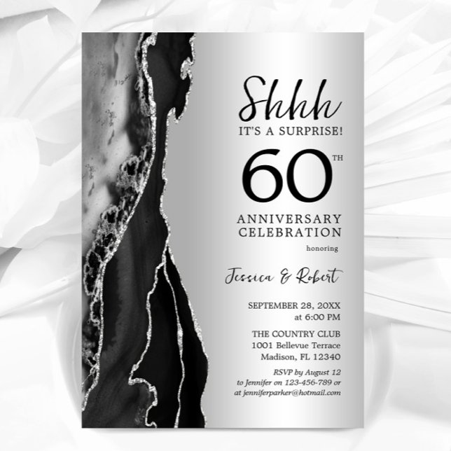 Silver Black Surprise 60-årsdag Inbjudningar (Skapare uppladdad)