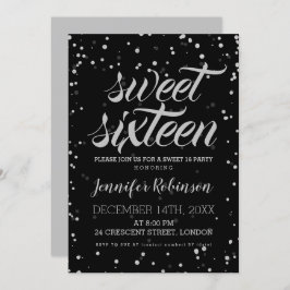 Silver Black Sweet 16 Glitter Gnistra Confetti Inbjudningar