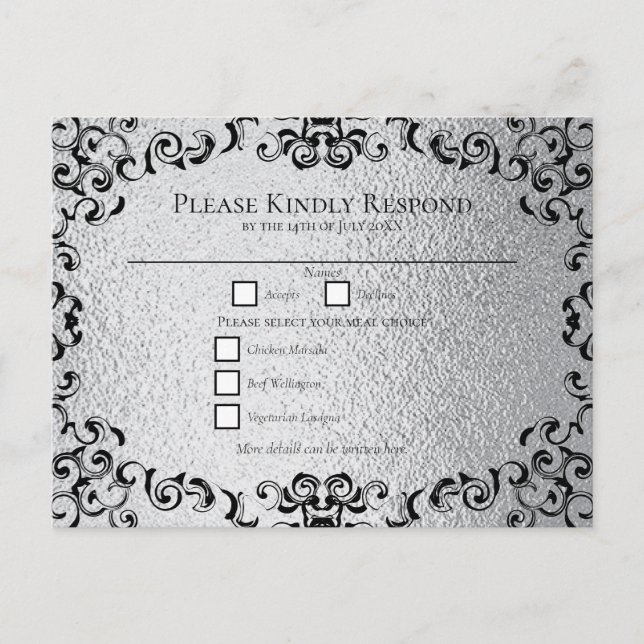 Silver Black Swirl Gothic Bröllop Helg Vykort (Framsida)