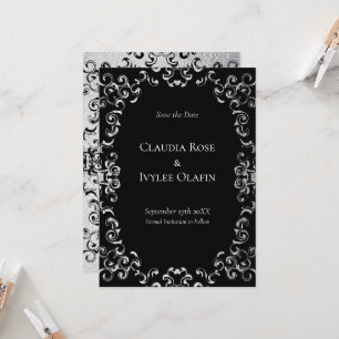 Silver & Black Swirl Gothic Bröllop Inbjudningar