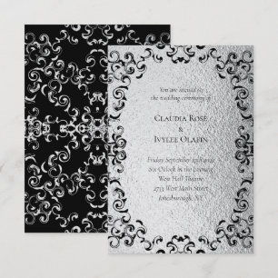 Silver & Black Swirl Gothic Bröllop Inbjudningar