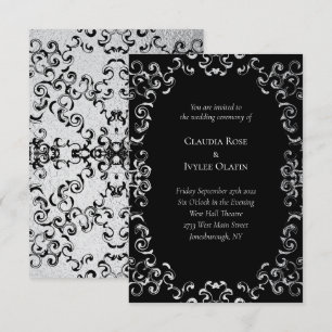 Silver & Black Swirl Gothic Bröllop Inbjudningar