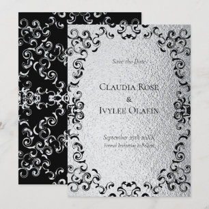 Silver & Black Swirl Gothic Bröllop Inbjudningar