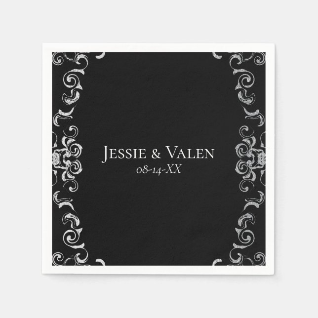 Silver & Black Swirl Gothic Bröllop Pappersservett (Framsidan)