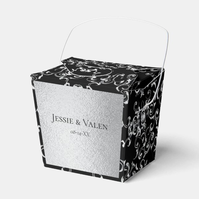 Silver & Black Swirl Gothic Bröllop Presentaskar (Framsidan Sidan)