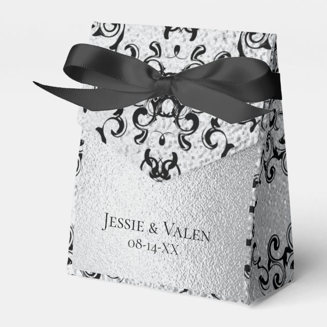 Silver & Black Swirl Gothic Bröllop Presentaskar (Framsidan Sidan)