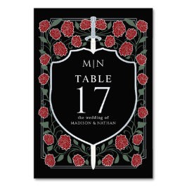 Silver Black Sword & Shield Fantasy Bröllop Bordsnummer