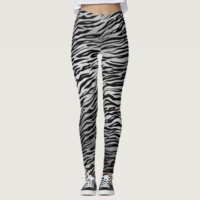 Silver Black Tiger Skriv ut kvinnans lagverk Leggings (Framsida)
