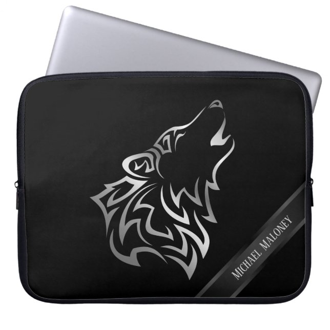 Silver Black Varg Monogram Vector Laptop Fodral (Framsidan)