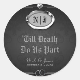 Silver & Black Vintage Goth Wedding Halloween Runt Klistermärke