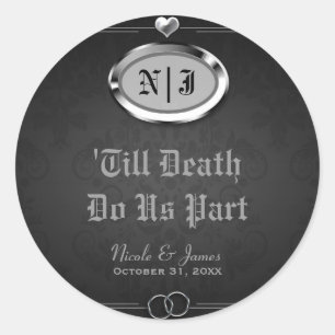 Silver & Black Vintage Goth Wedding Halloween Runt Klistermärke