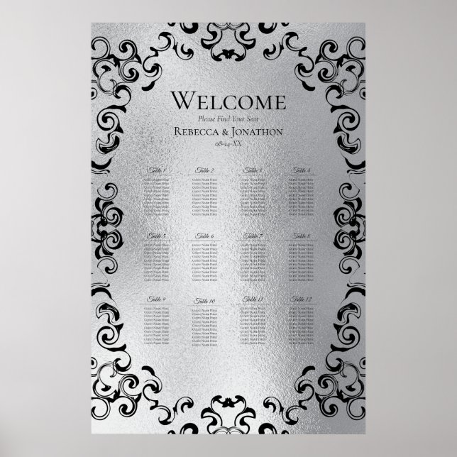 Silver & Black Virvlande Gotisk Bröllop Poster (Framsidan)