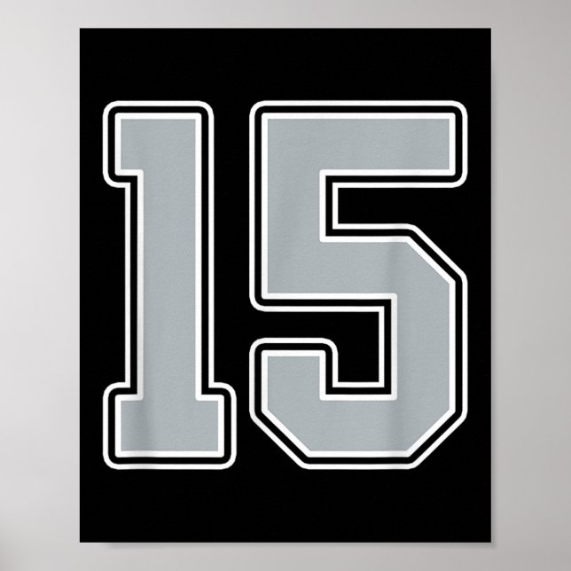 Silver Black White Number 15 Jersey Player Uniform Poster (Framsidan)