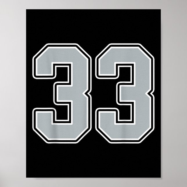 Silver Black White Number 33 Jersey Player Uniform Poster (Framsidan)