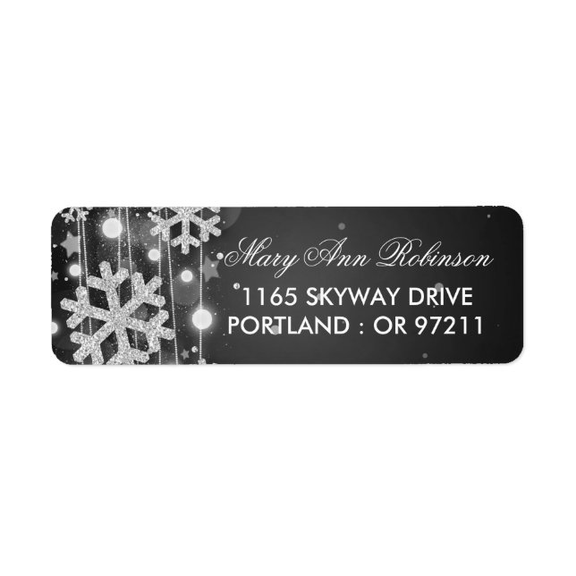 Silver Black Winter Birthday Returadress Returadress Etikett (Framsidan)