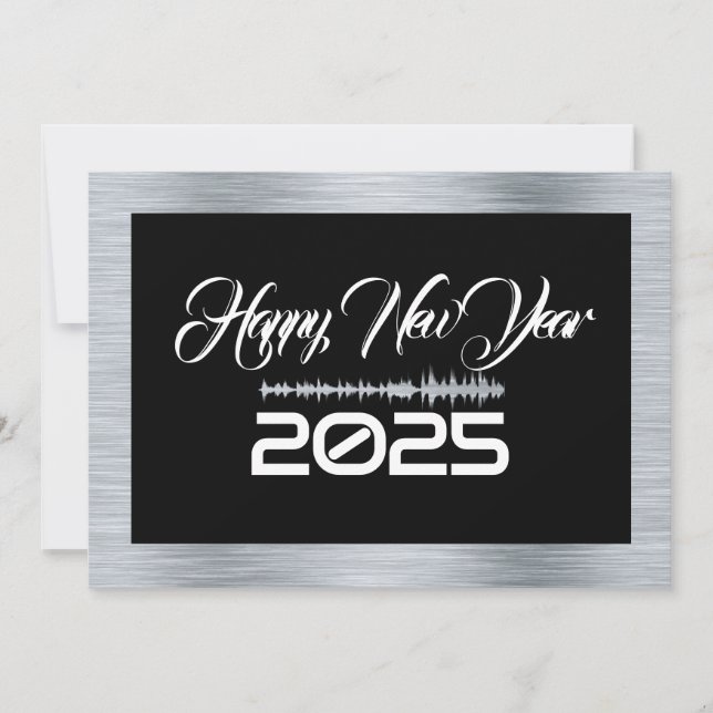 Silver & black wish card New Year with sound wave Julkort (Framsida)