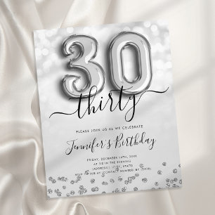 Silver Blegon Glitter 30års födelsedag Party Inbju Flygblad
