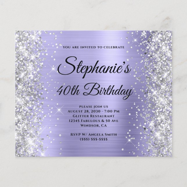 Silver blek lila Glam Monogram 40-årsfirande Flygblad (Framsidan)