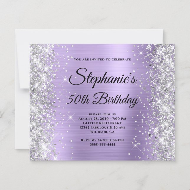 Silver blek lila Glam Monogram 50-årsfirande (Framsida)