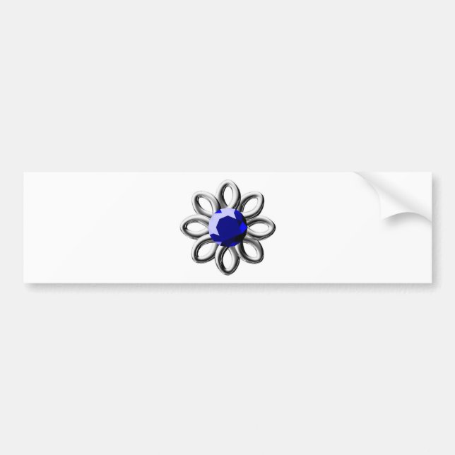 Silver blomma med blå sten bildekal (Framsidan)