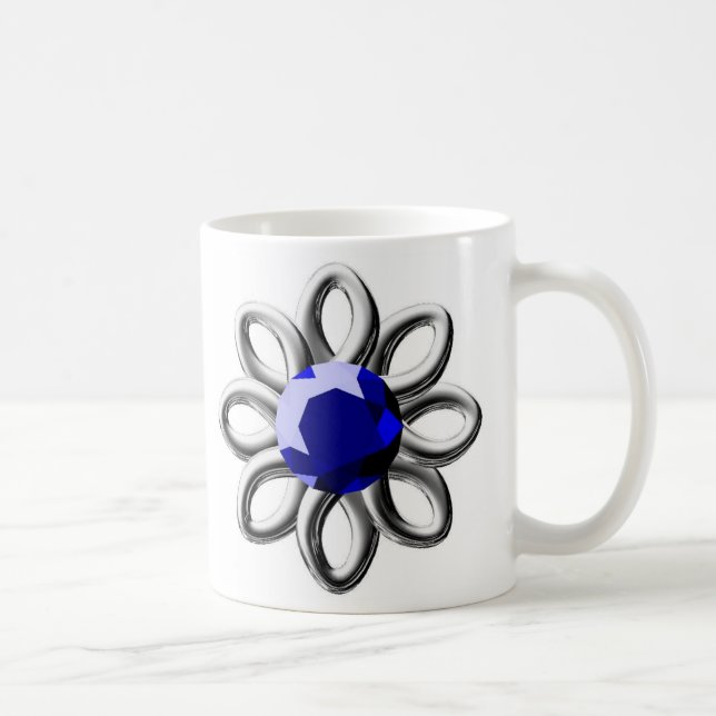 Silver blomma med blå sten kaffemugg (Höger)