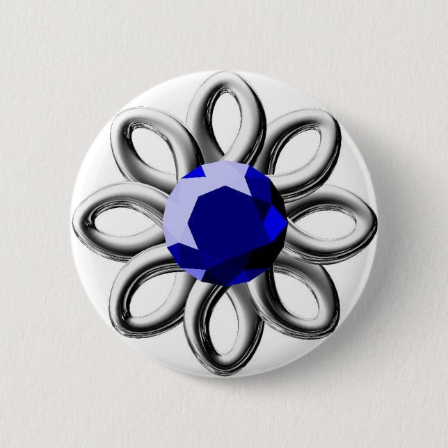 Silver blomma med blå sten knapp (Framsida)