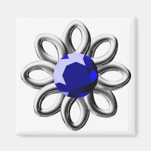 Silver blomma med blå sten magnet (Framsidan)