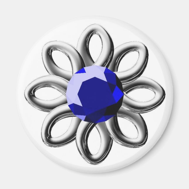Silver blomma med blå sten magnet (Framsidan)