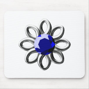 Silver blomma med blå sten musmatta