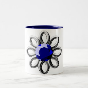 Silver blomma med blå sten Två-Tonad mugg