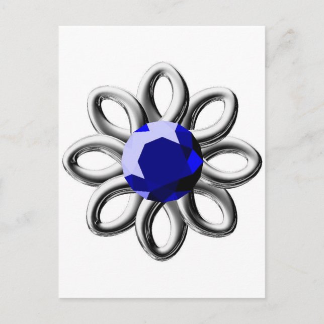 Silver blomma med blå sten vykort (Framsida)