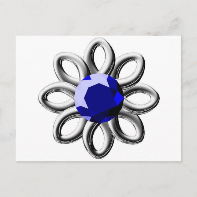 Silver blomma med blå sten vykort (Framsida)