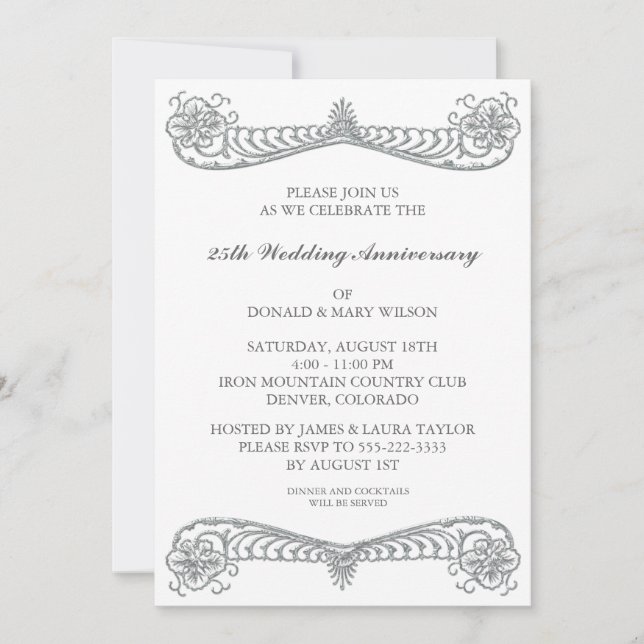 Silver Blomma Rulle 25-årsjubileumsparty Inbjudningar (Framsida)