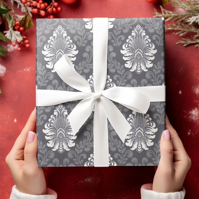 Silver Blommig Damask Sömlös Grå Blommig Mönster Presentpapper (Skapare uppladdad)