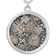 Silver Blommig Elegans Rund Hänge Halsband