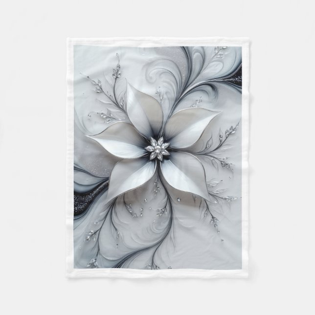Silver Blommig Elegansfilt Fleecefilt (Framsidan)