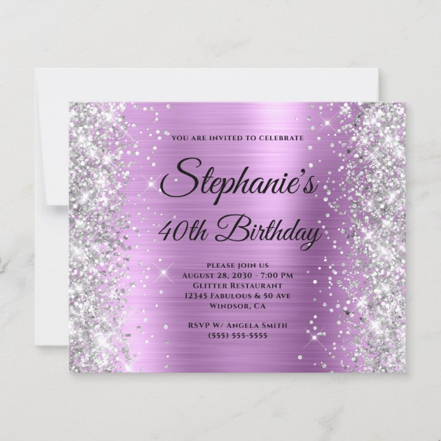 Silver Blommig Lavendel Glam Monogram 40-årsfirand (Framsida)