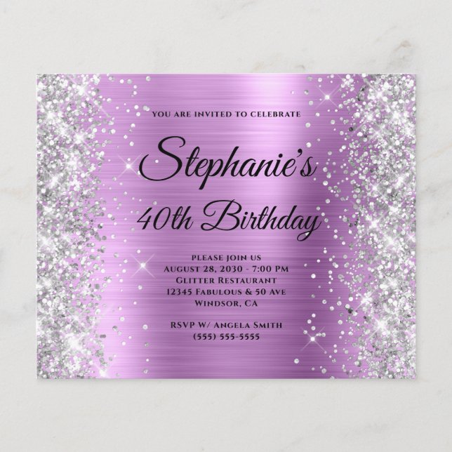 Silver Blommig Lavendel Glam Monogram 40-årsfirand Flygblad (Framsidan)