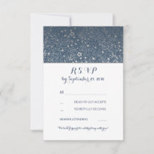 Silver Blommig Vintage Navy Bröllop Svar Kort