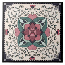 Silver Blommigt Bloom Retro Mandala Ceramic Tile