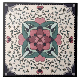 Silver Blommigt Bloom Retro Mandala Ceramic Tile Kakelplatta