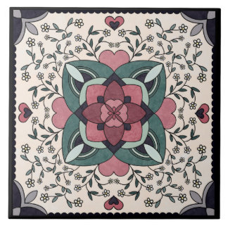 Silver Blommigt Bloom Retro Mandala Ceramic Tile Kakelplatta