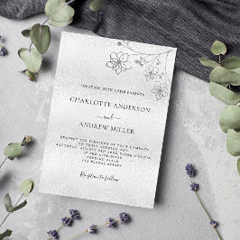 Silver blommigt elegant botanisk lyx bröllop inbjudningar