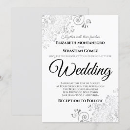 Silver Blommigt Filigree Elegant Chic Bröllop Inbjudningar