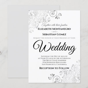 Silver Blommigt Filigree Elegant Chic Bröllop Inbjudningar