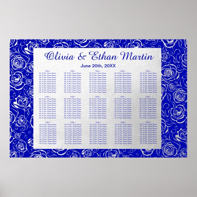 Silver Blommigt om Royal Blue Poster (Framsidan)
