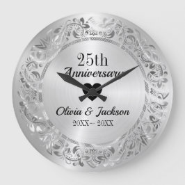 Silver Blommigt Ornament Stor Klocka