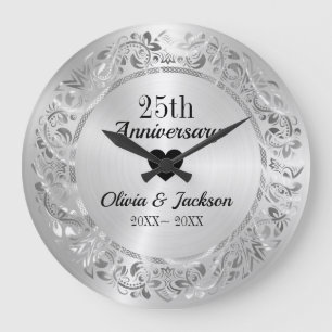 Silver Blommigt Ornament Stor Klocka